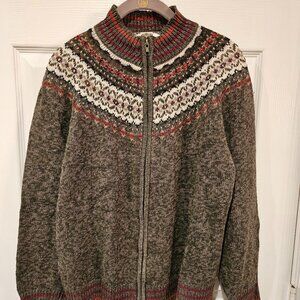 Tiara International Womens Small Zip Up Nordic Fair Isle Knit Sweater Green